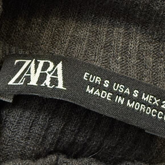 Zara Black and Gray Midi Dress Size Small Ribbed Knit Top Short Sleeve Flared - Picture 5 of 6